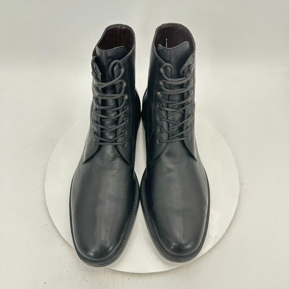 A. Testoni Men Size 10.5 Black Leather Plain Toe Lace Up Ankle Boot - Picture 3 of 13